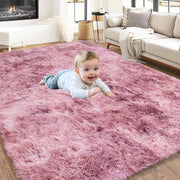 Large Pink Shaggy Rug 200x290cm Soft Fluffy Non Slip Tie Dye Lilac Carpet