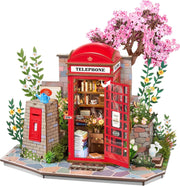 3D Wooden Telephone Box Book Nook Kit LED Miniature Library Decor