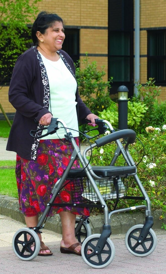 4 Wheel Rollator Walker with Seat Lightweight Folding Mobility Aid Basket