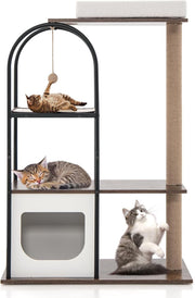 Tall Cat Tree 4 Tier Indoor Cat Tower with Condo Scratching Posts Modern