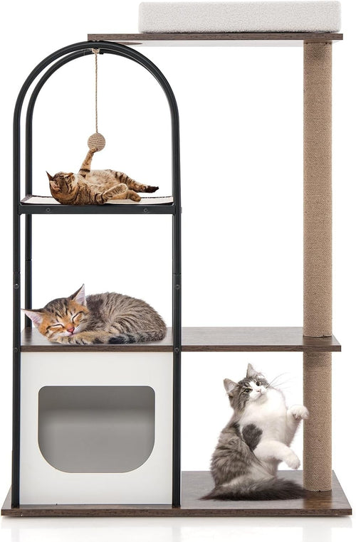Tall Cat Tree 4 Tier Indoor Cat Tower with Condo Scratching Posts Modern