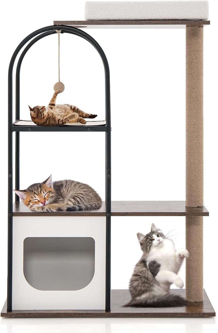 Tall Cat Tree 4 Tier Indoor Cat Tower with Condo Scratching Posts Modern