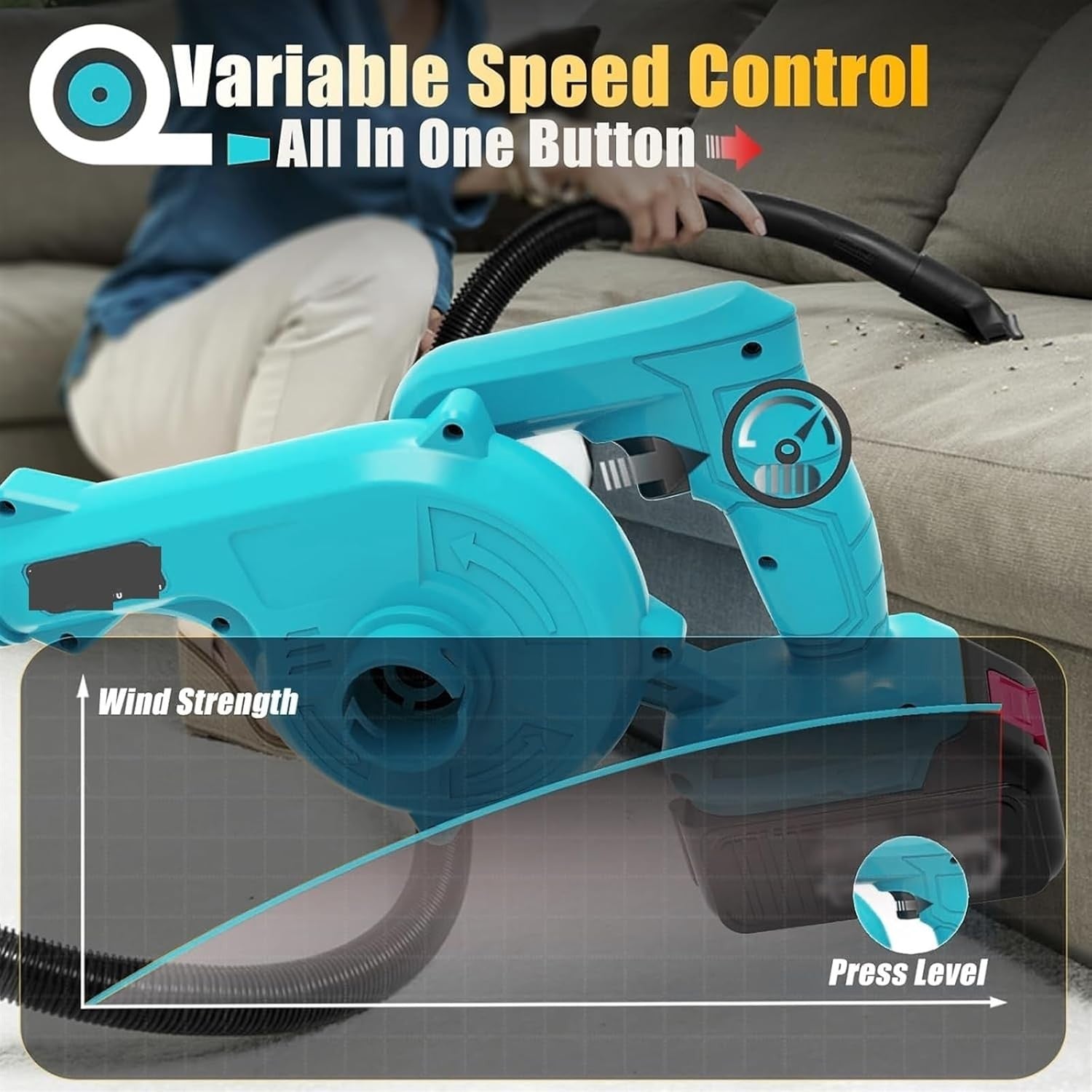 Cordless Air Blower Vacuum 2-in-1 1500W Electric Dust Cleaner Tool