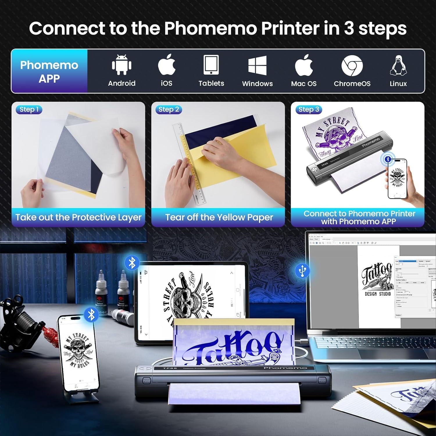 Portable A4 Tattoo Stencil Printer Wireless Bluetooth Inkless