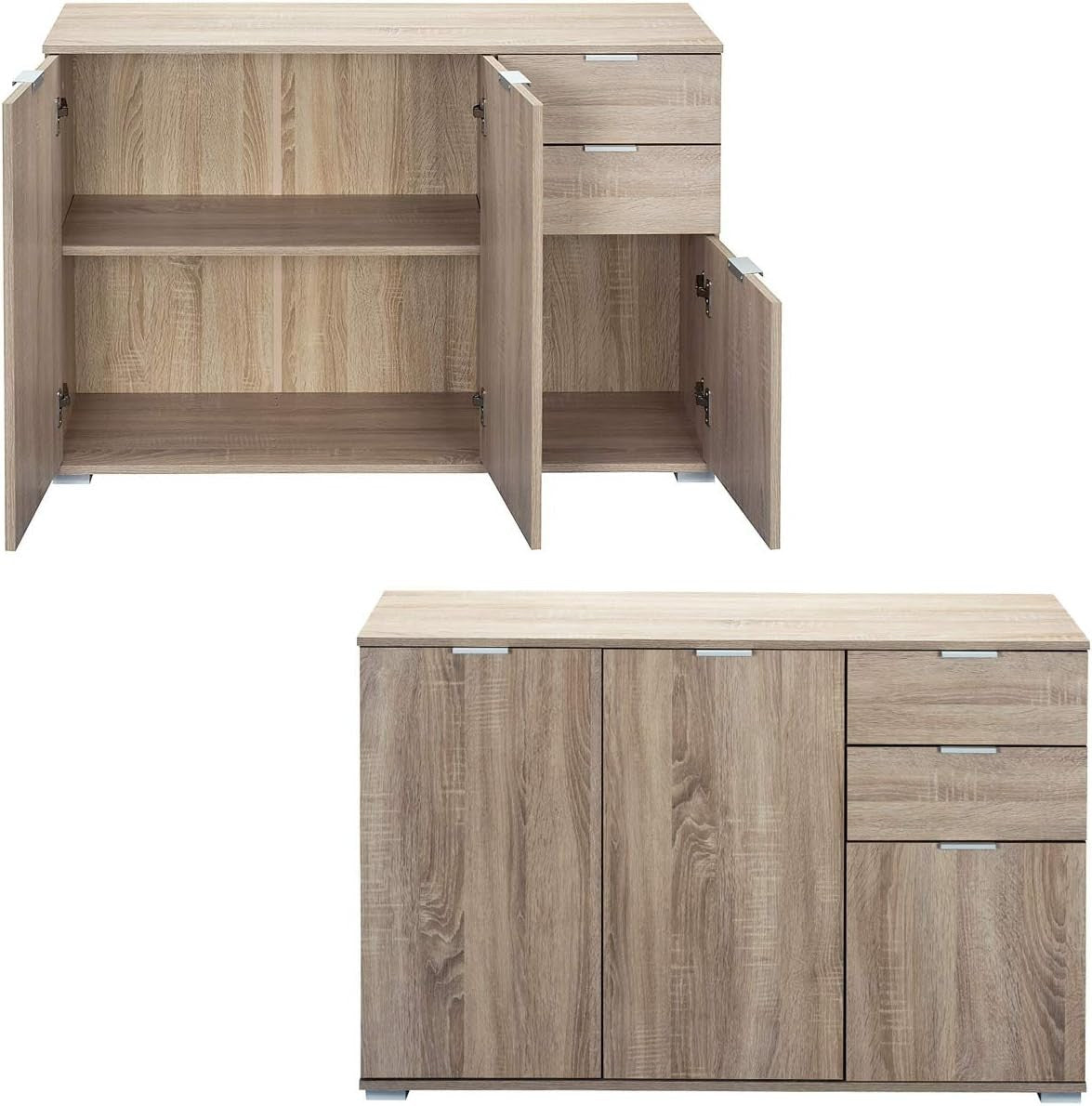 Oak Sideboard Storage Cabinet 3 Door 2 Drawer Unit 107cm MDF Modern