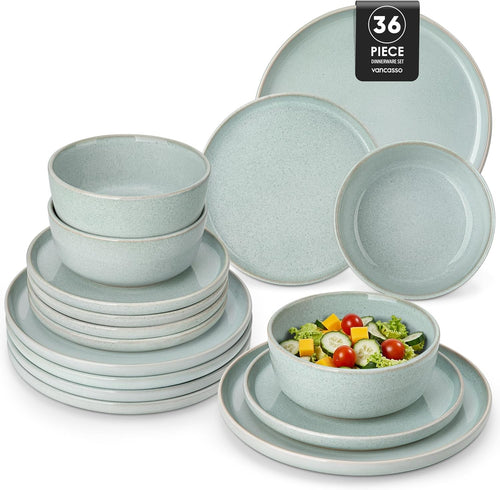 36pc Ceramic Dinner Set Mint Green Plates Bowls Microwave Dishwasher Safe