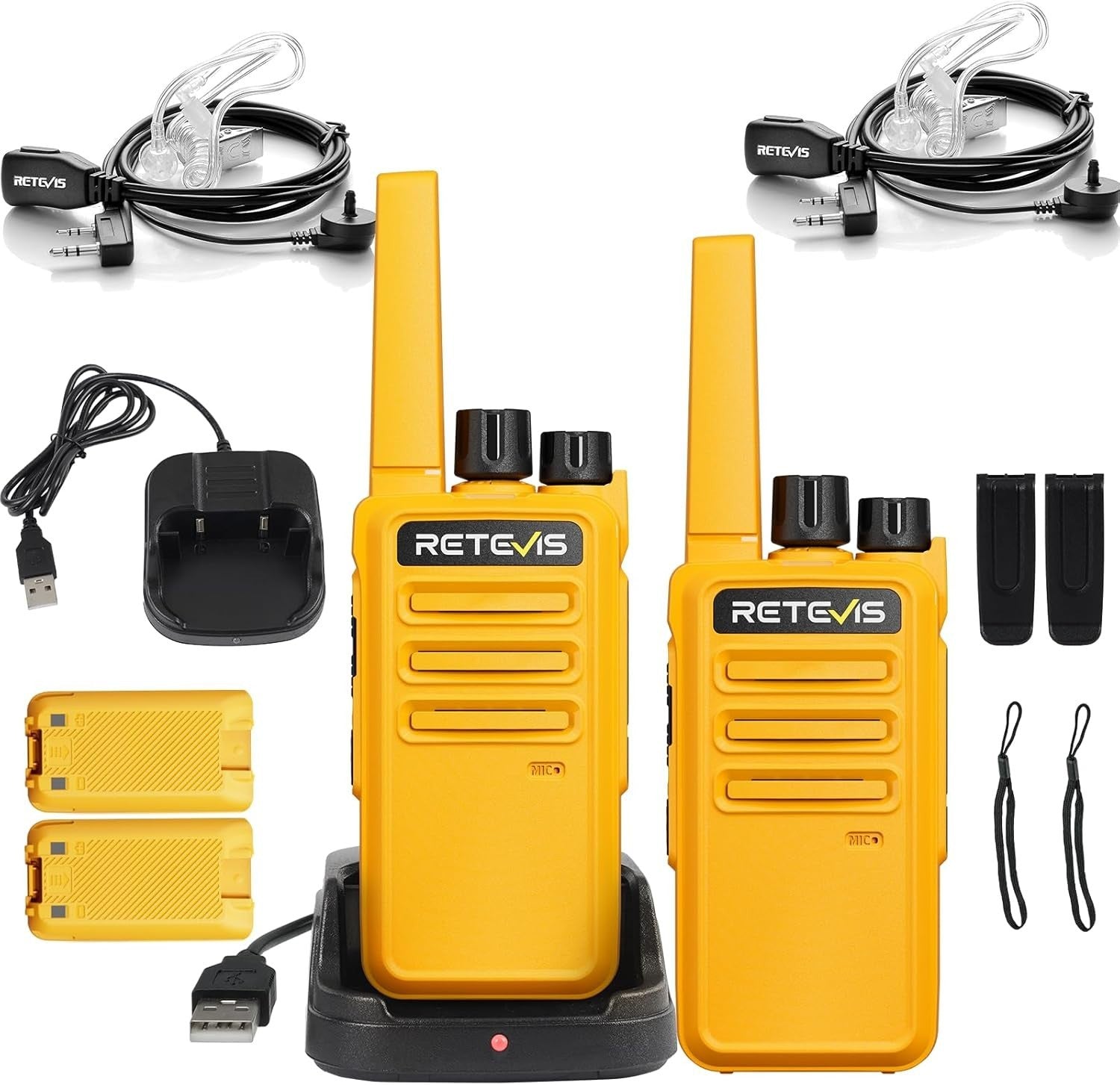 Rechargeable Walkie Talkies PMR446 VOX w Earpieces 2 Way Radio Pair