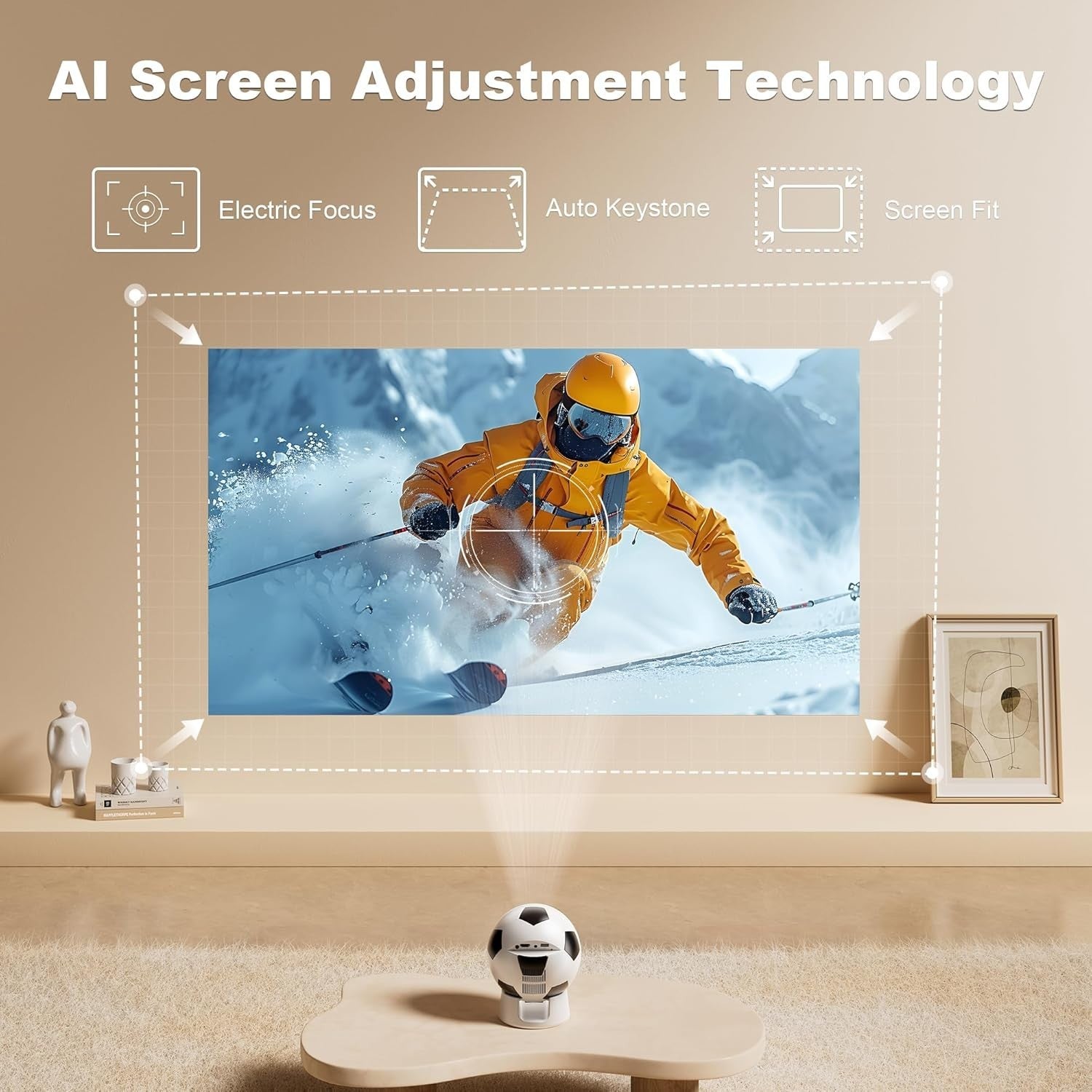 1080P Smart Projector WiFi 6 Bluetooth Rotatable Stand Soccer