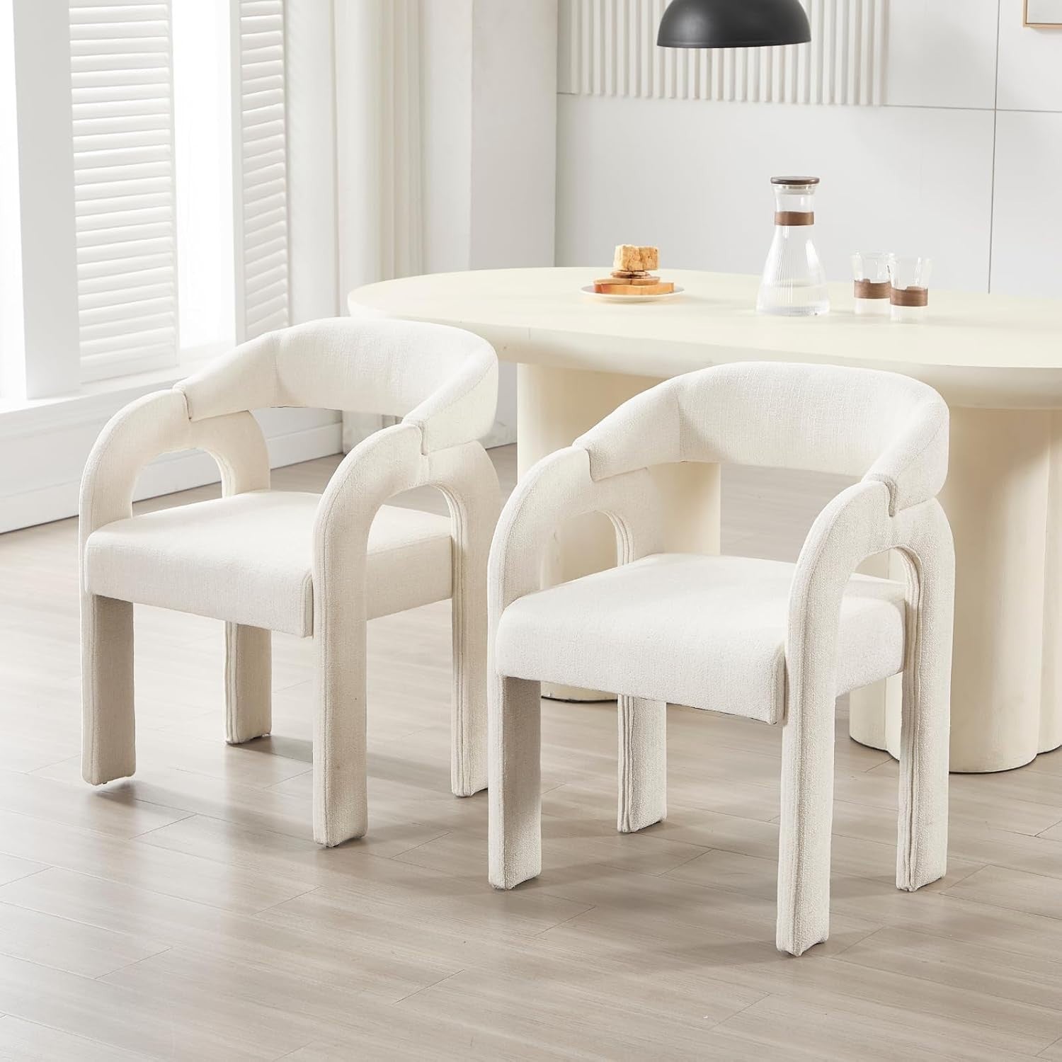 Modern White Dining Chairs Set of 2, Upholstered Armrest Tub Seats