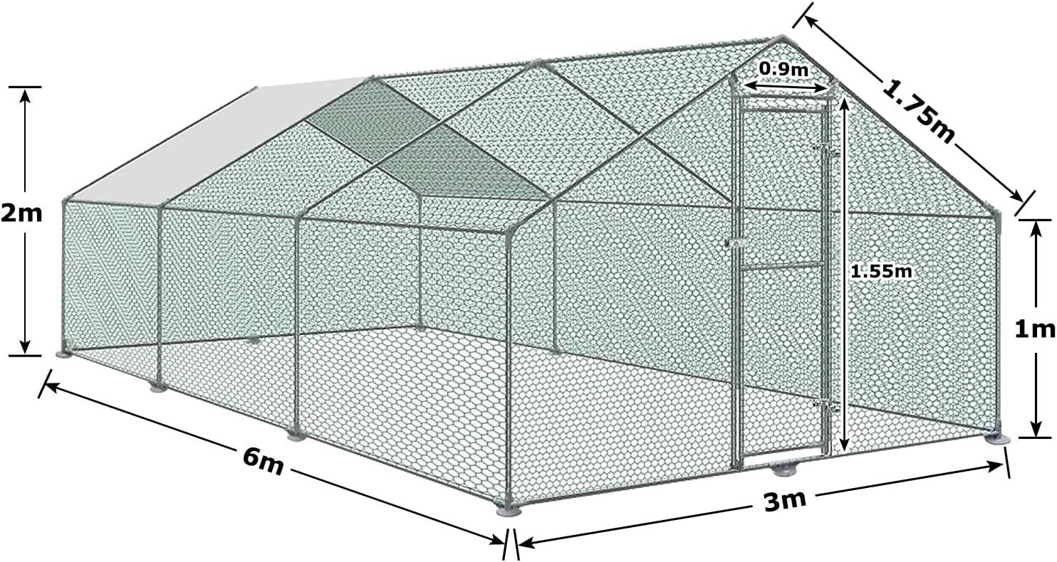 Extra Large Walk In Chicken Run Galvanised Steel Outdoor Enclosure 3x6m