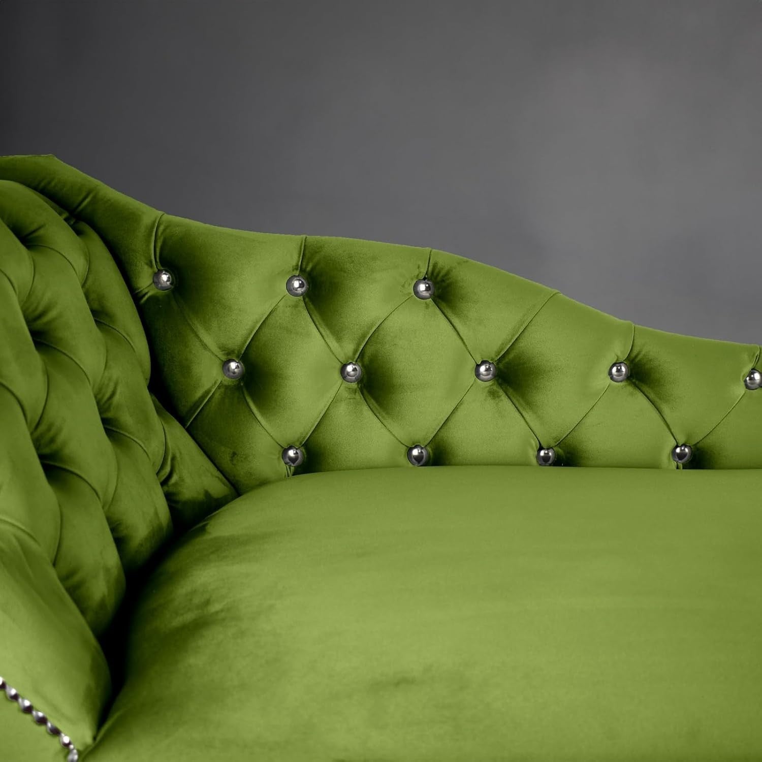 Luxury Velvet Chaise Lounge Chair Left Hand Tufted Sofa 135x54x68cm Olive