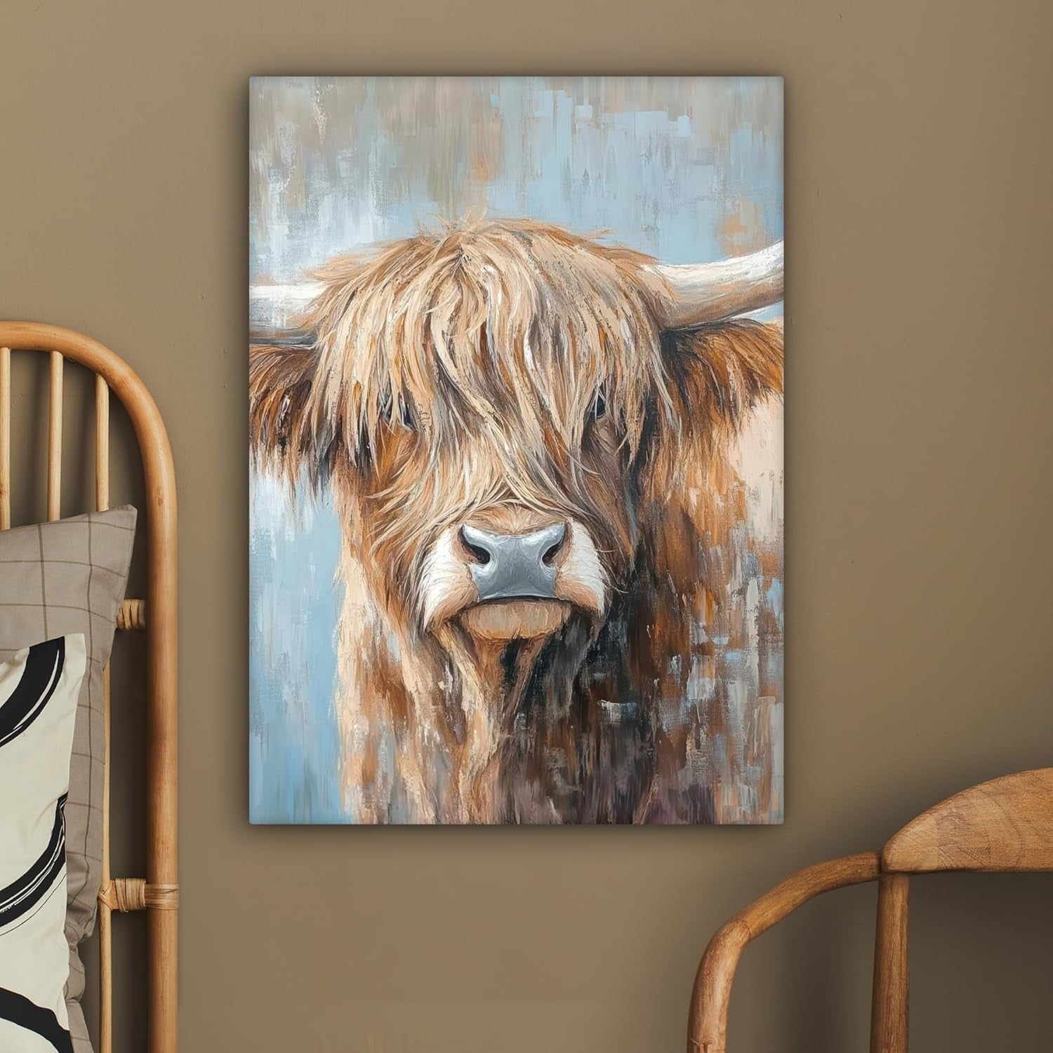 Highland Cow Canvas Wall Art 50x70cm Framed Rustic Decor