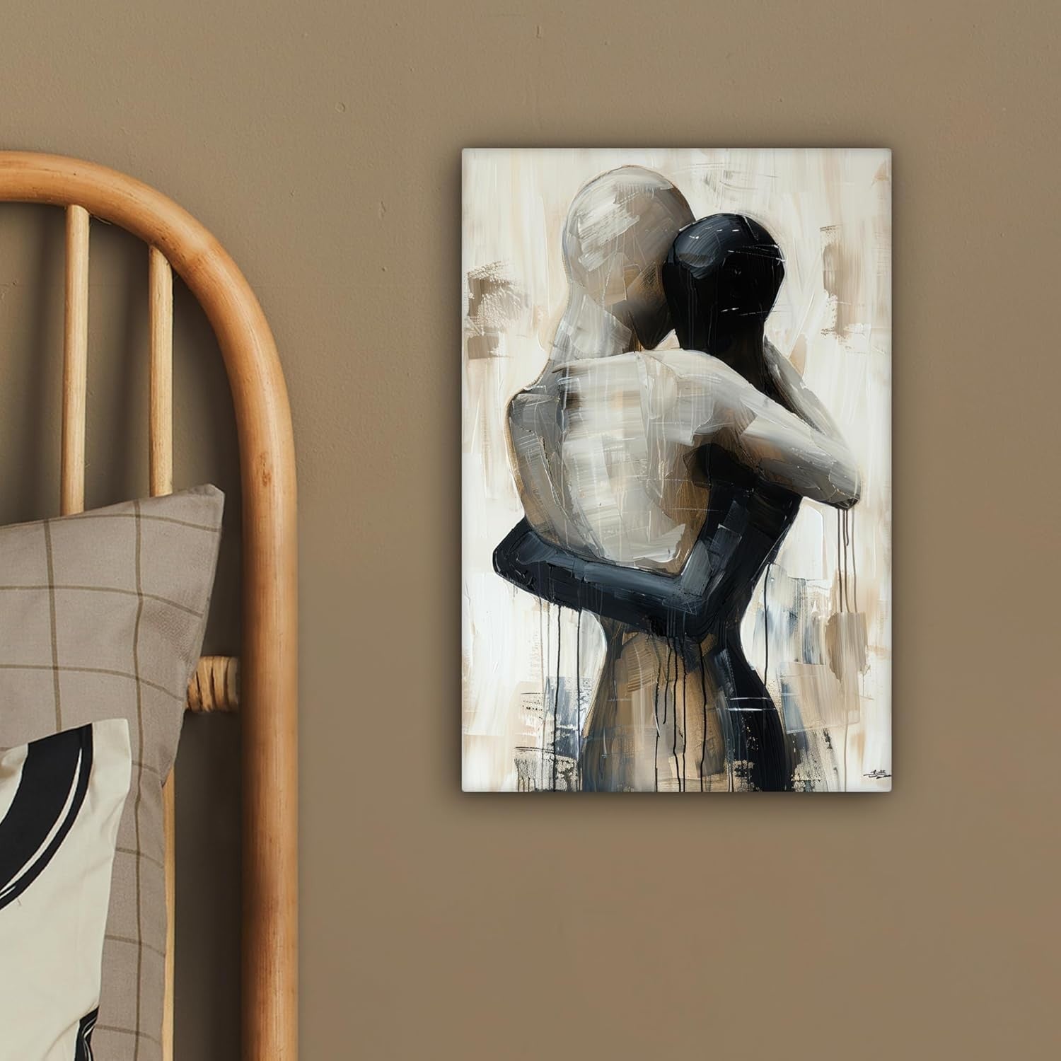 Abstract Couple Canvas Wall Art 20x30cm Modern Beige Framed Print