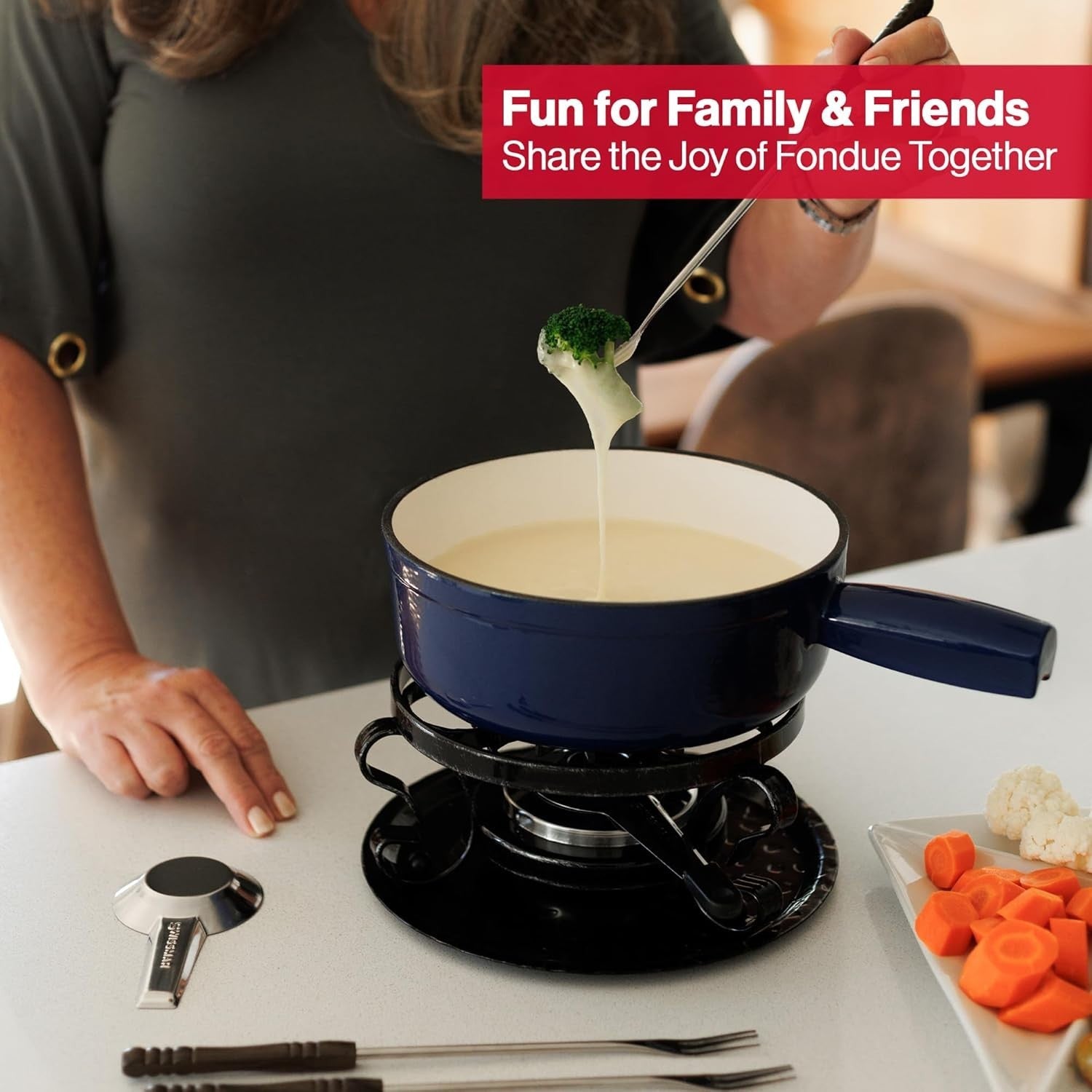 Cast Iron Cheese Fondue Set 9 Piece 2L Deep Blue Chocolate Pot