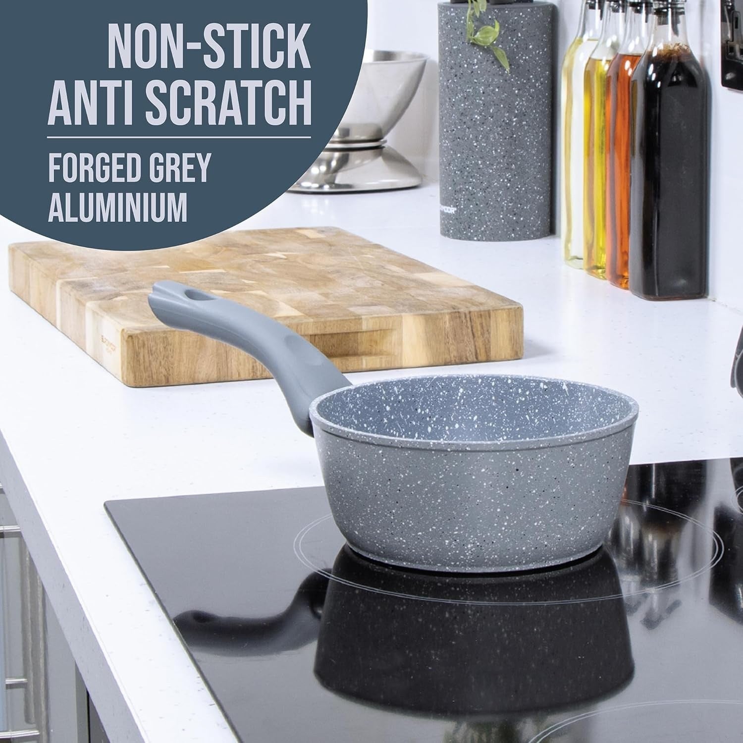 16cm Grey Non Stick Milk Pan with Cool Touch Handle Induction Safe