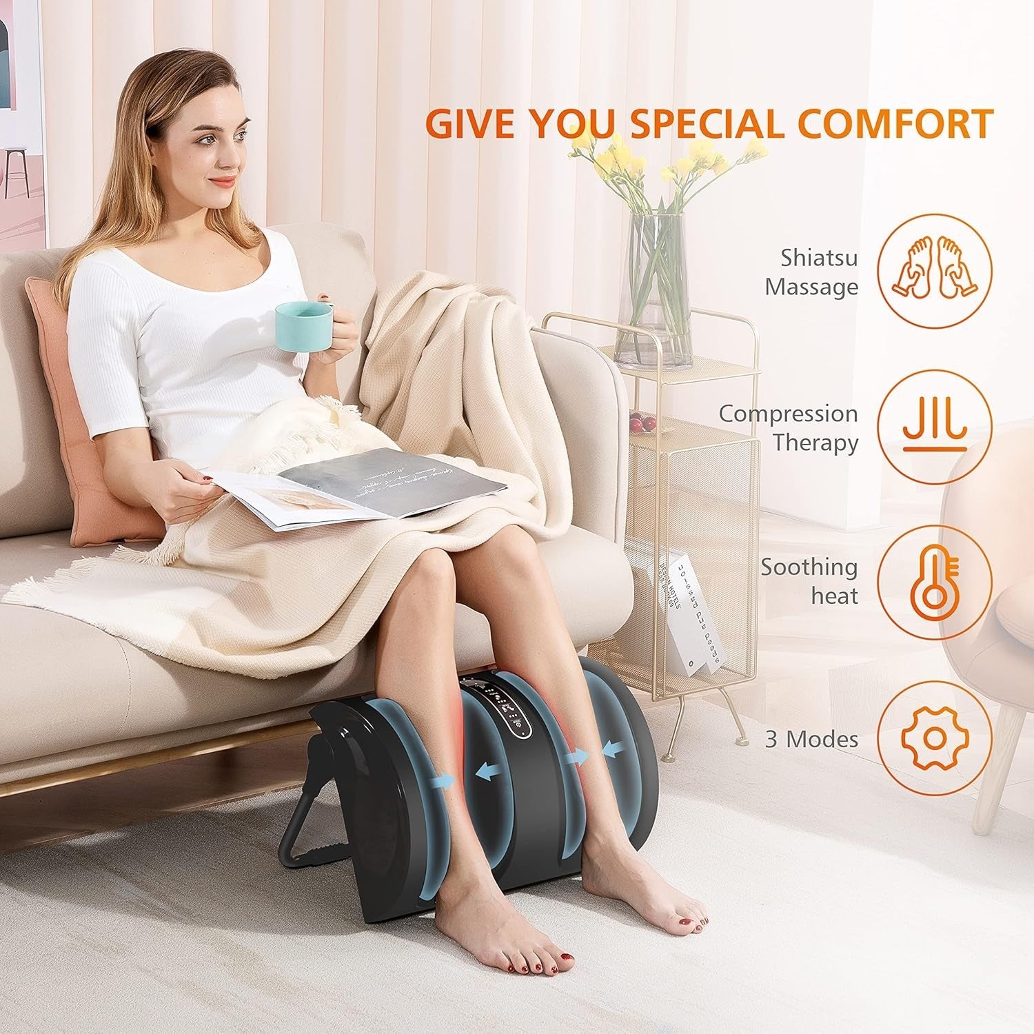 Heat Foot Massager for Pain Relief & Circulation, Shiatsu Calf Leg Compression