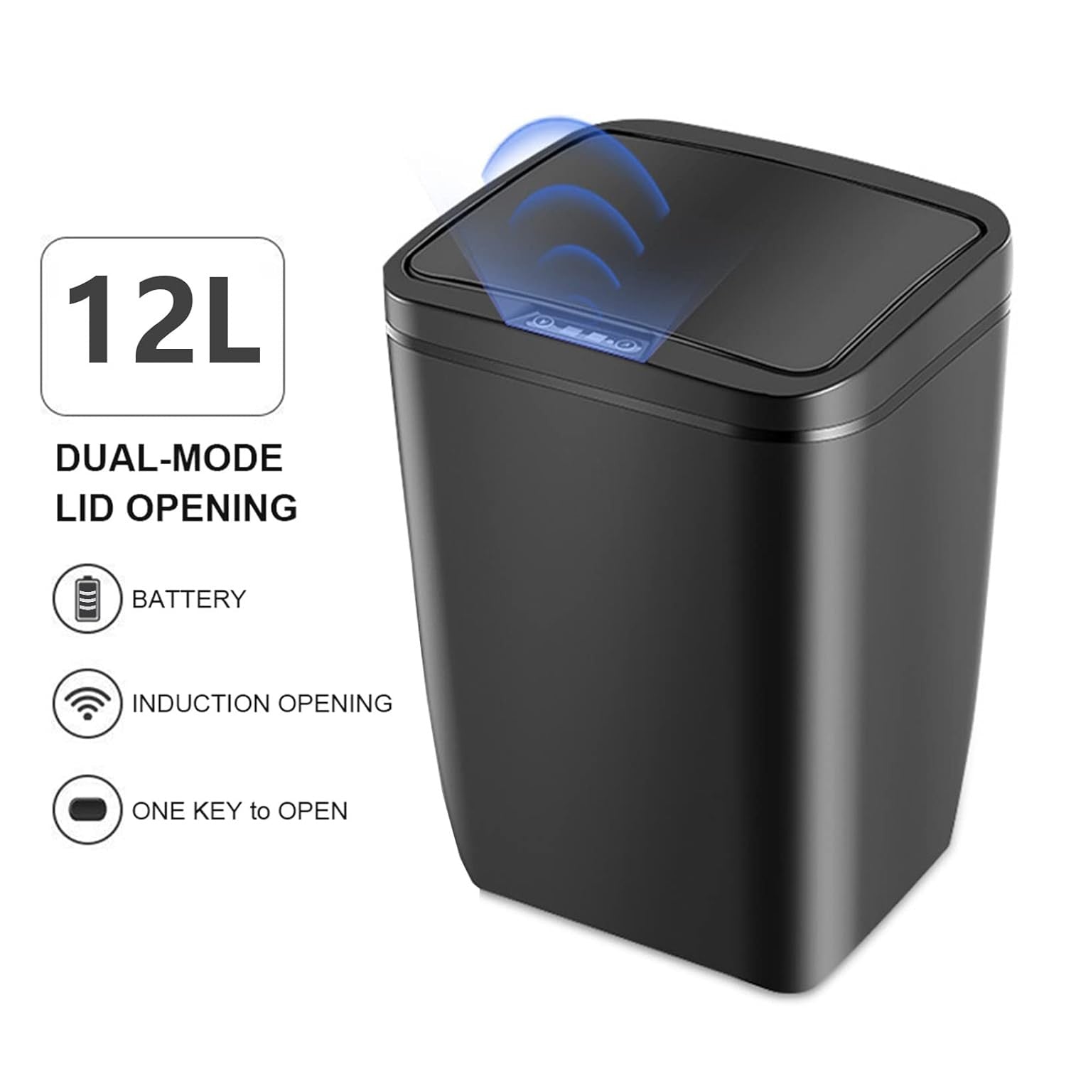 12L Automatic Sensor Bathroom Kitchen Bin Touchless ABS Black