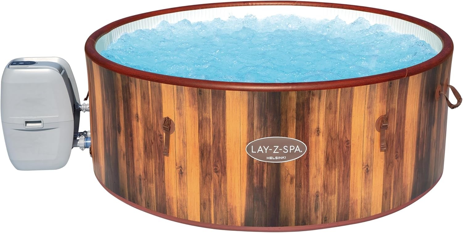 7 Person Inflatable Hot Tub Wood Effect Smart AirJet Heated Spa