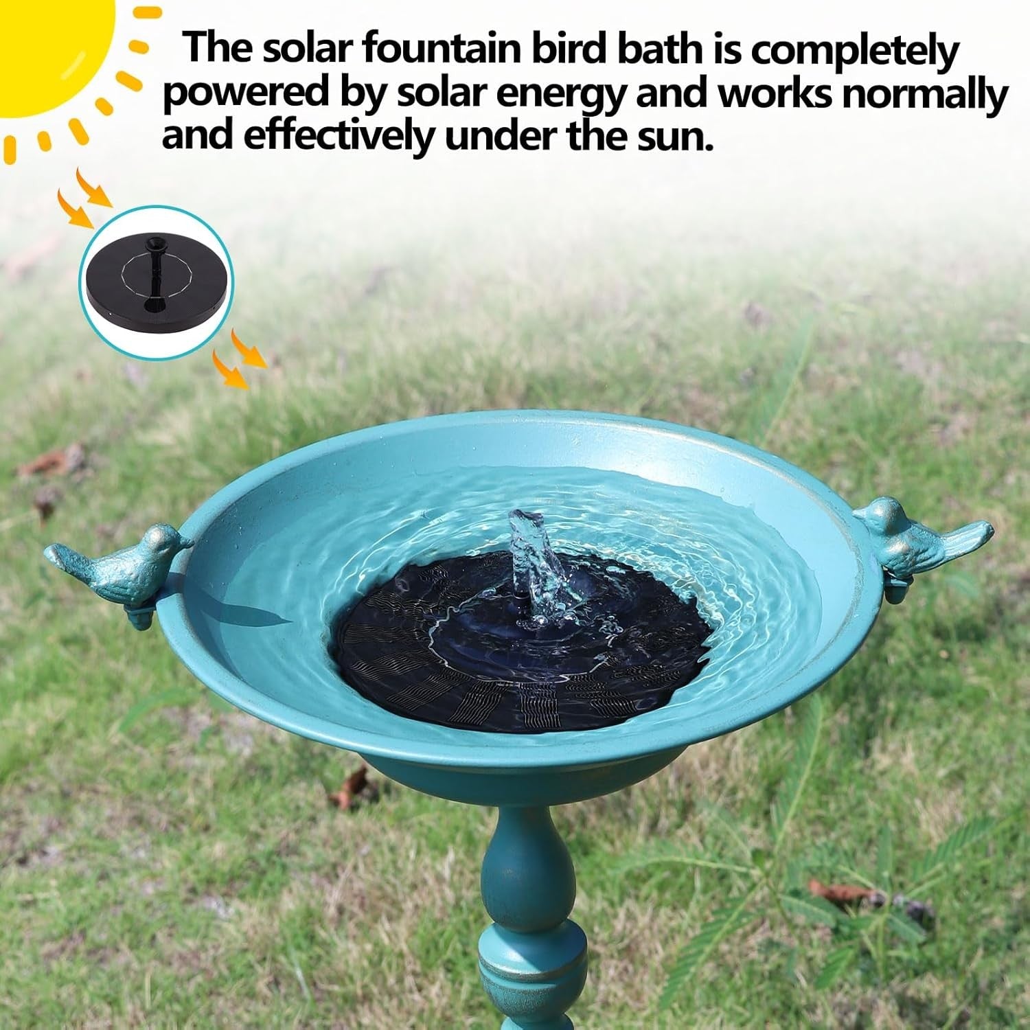 Solar Powered Bronze Bird Bath Fountain 26.6" Outdoor Metal Garden Feature