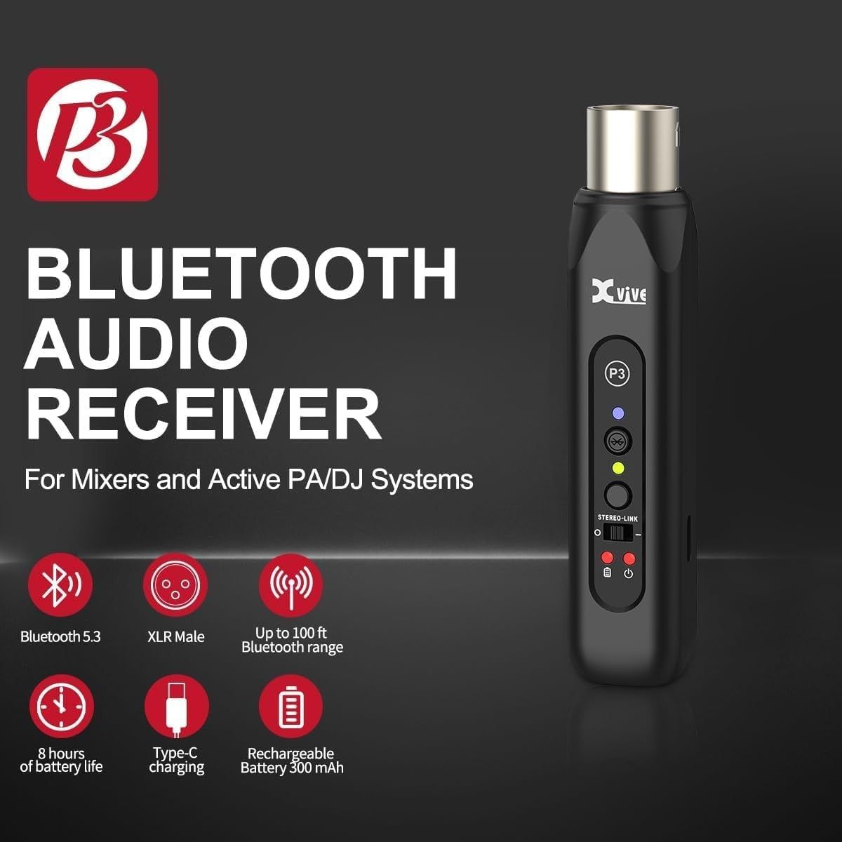 Premium Wireless Bluetooth XLR Audio Receiver for Mixer PA DJ System
