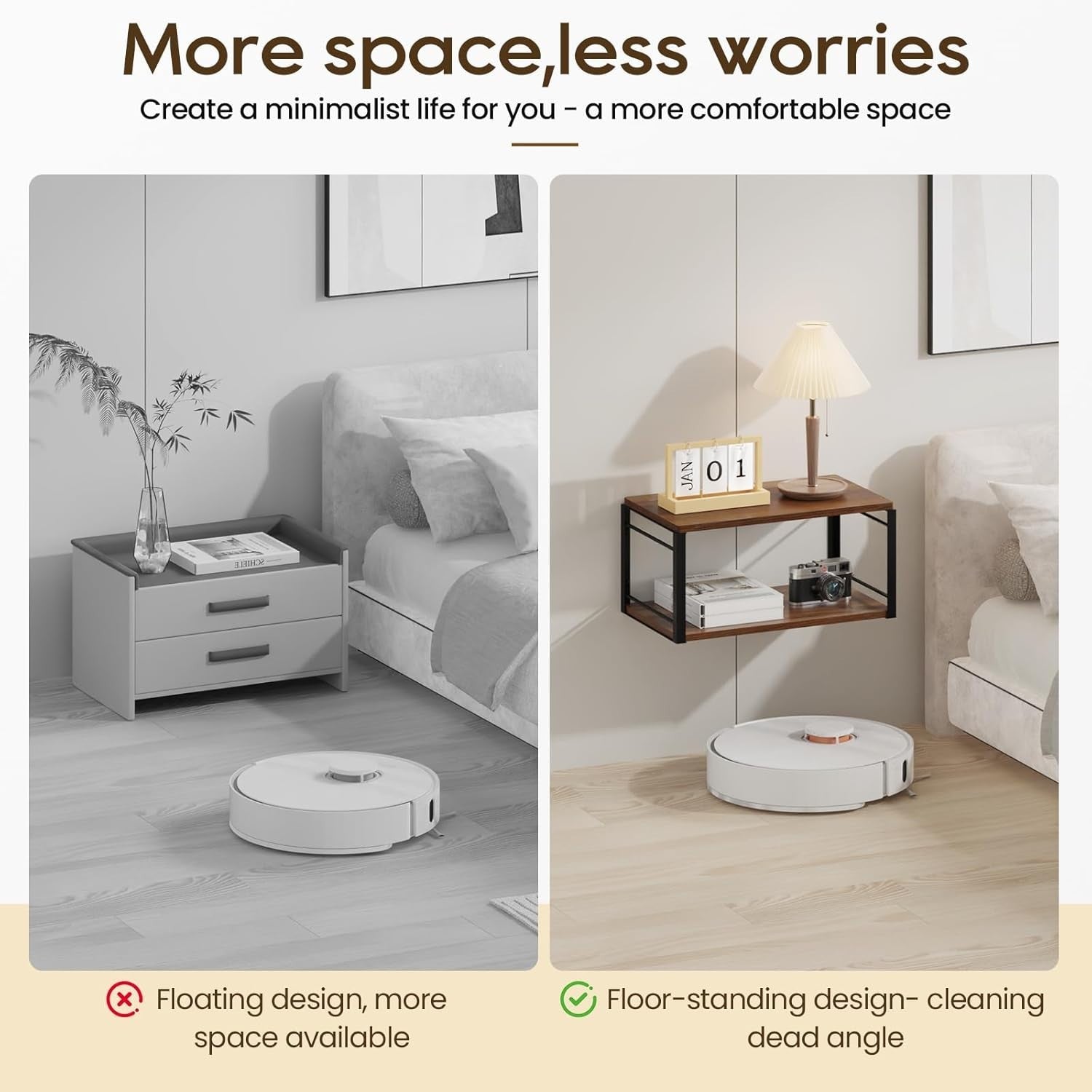 Set of 2 Floating Bedside Tables – Wall Mounted Walnut Shelves for Bedroom