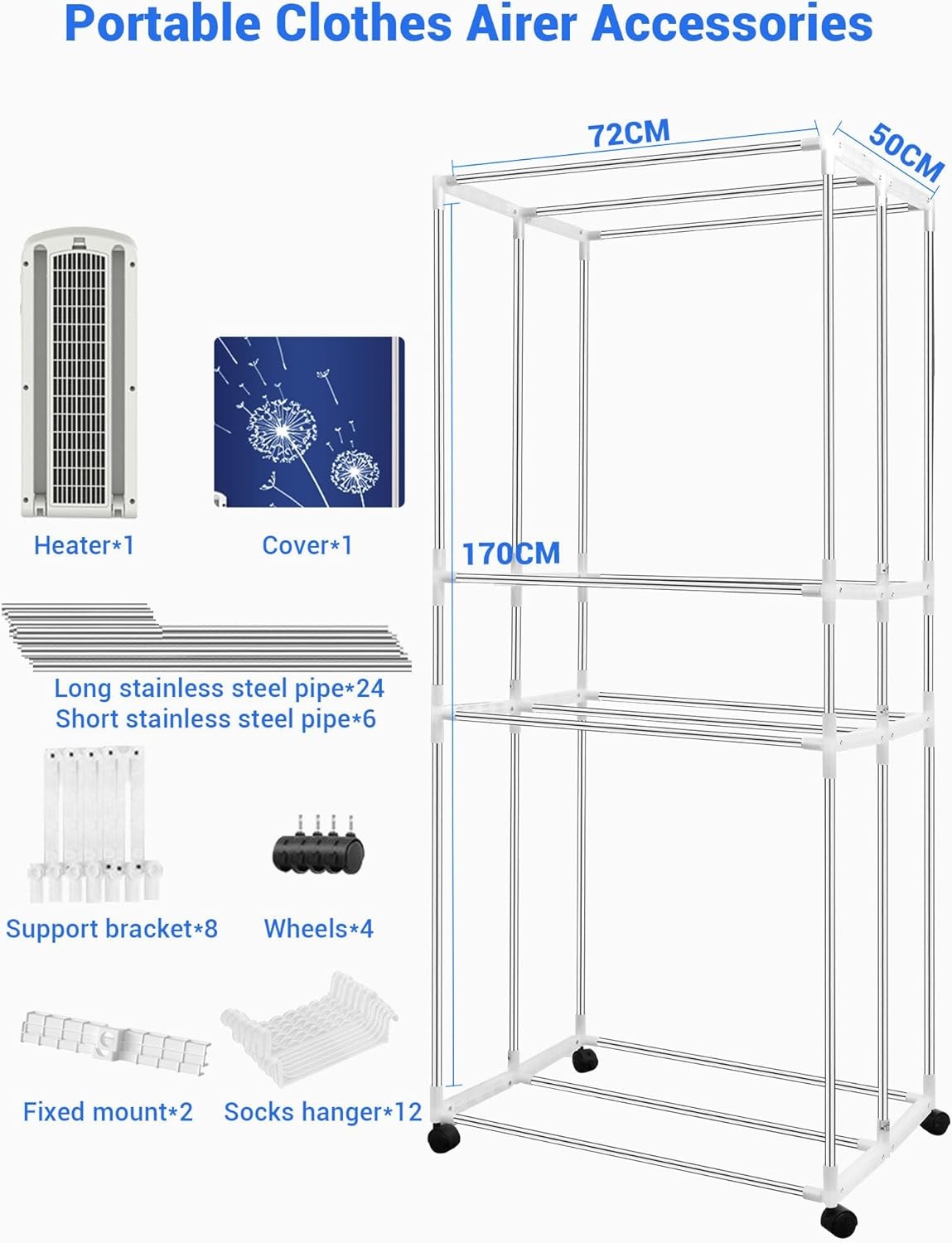 Electric Heated Clothes Airer 1600W 3-Tier Cabinet Dryer With Timer & Cover
