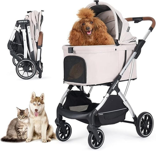 Luxury Dog Stroller Foldable Pet Pushchair Pram Medium Dogs 60lb Cup Holder