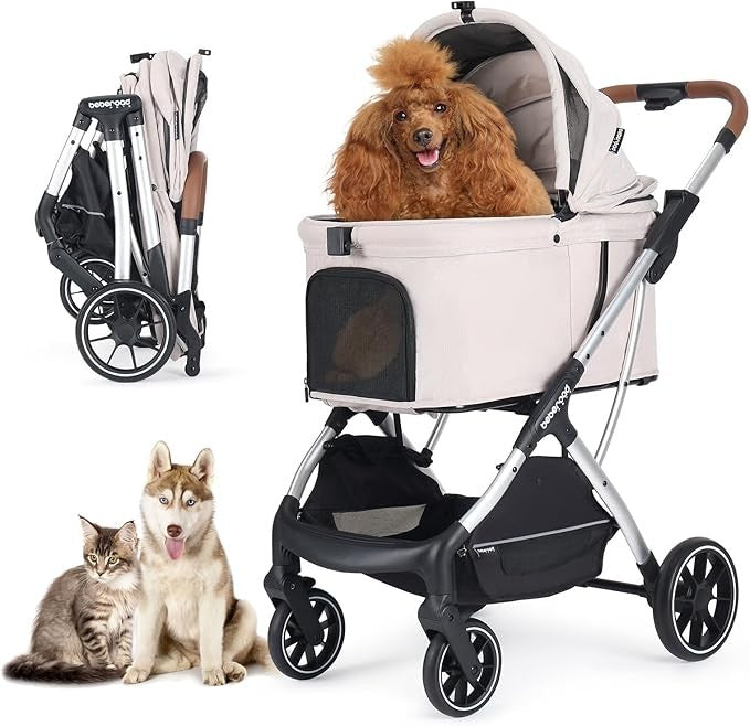 Luxury Dog Stroller Foldable Pet Pushchair Pram Medium Dogs 60lb Cup Holder