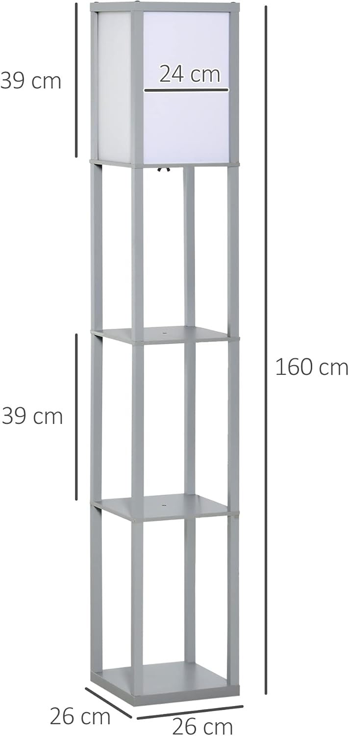 Floor Lamp with Shelves Storage Modern Standing Light Grey 3 Tier 160cm
