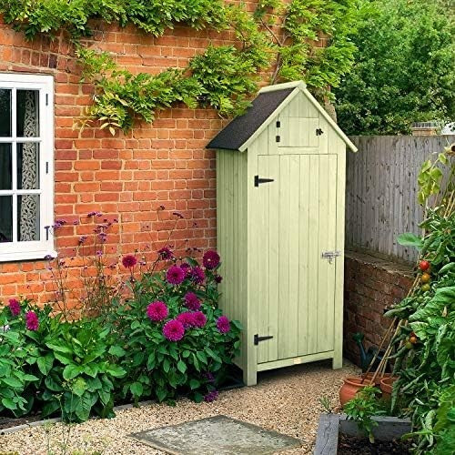 Tall Slim Wooden Garden Storage Shed 6ft Outdoor Utility Cabinet with Shelves