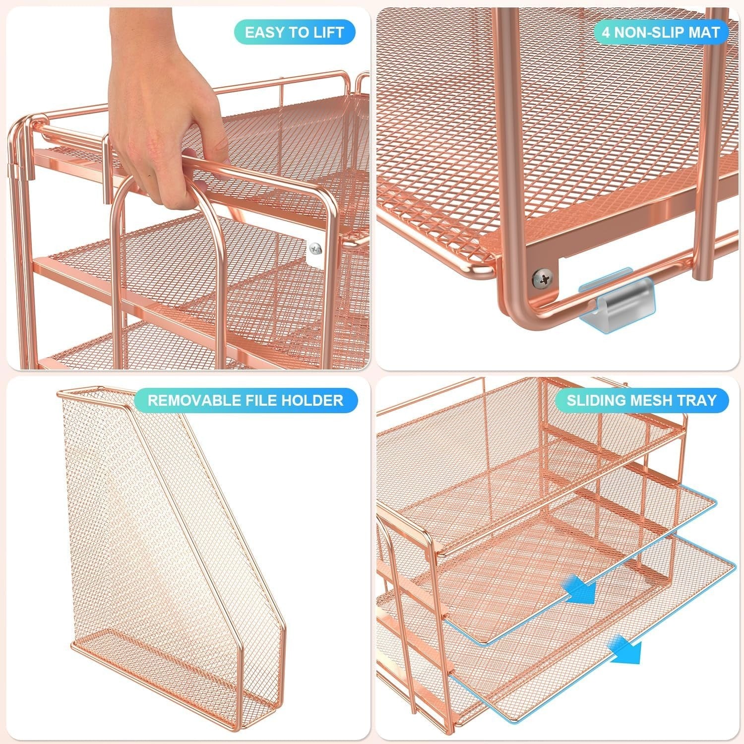 Large Desk Organizer with 4-Tier Paper Tray & Detachable Magazine Holder