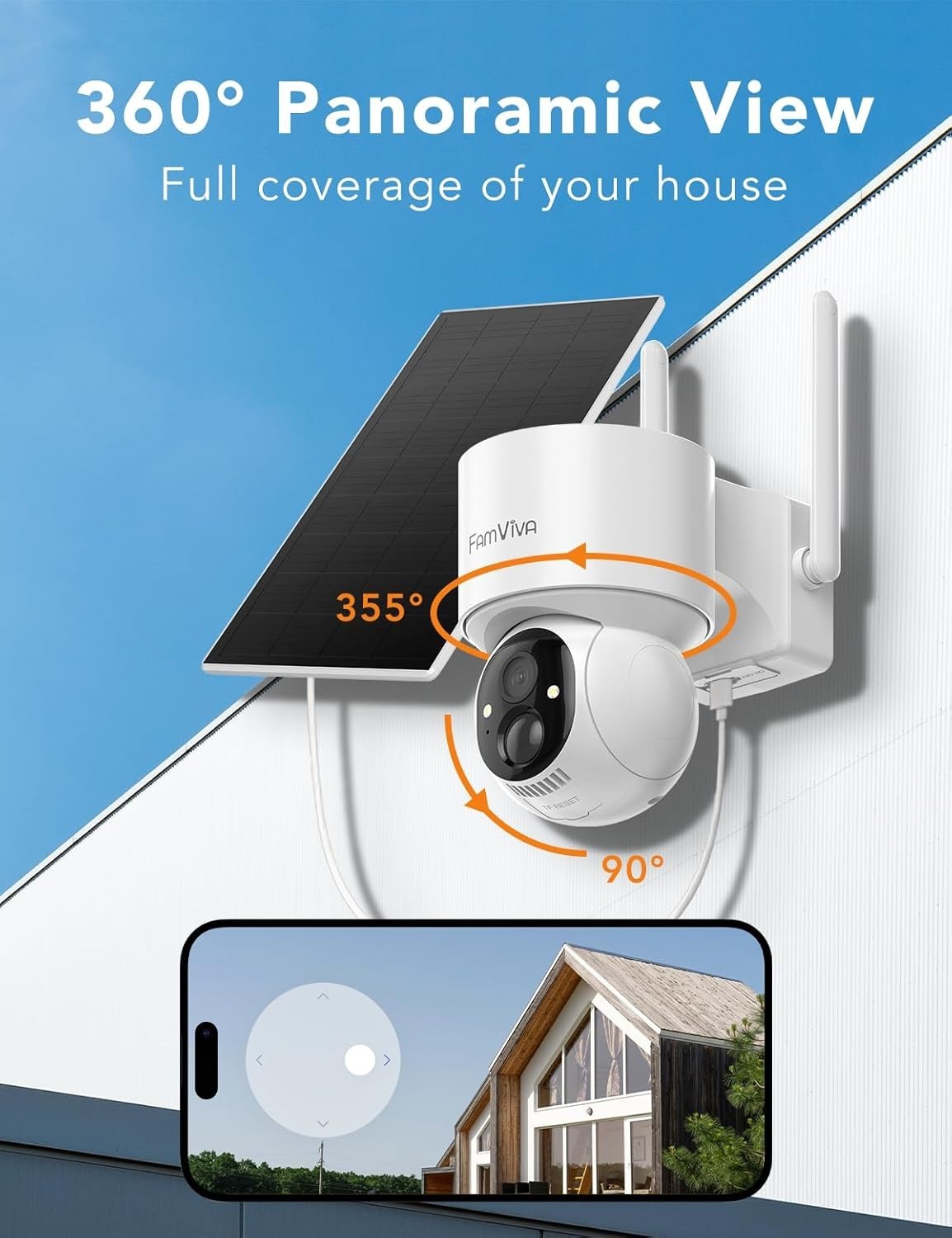 2K Solar Security Camera Wireless Outdoor PTZ 360° WiFi IP66 White