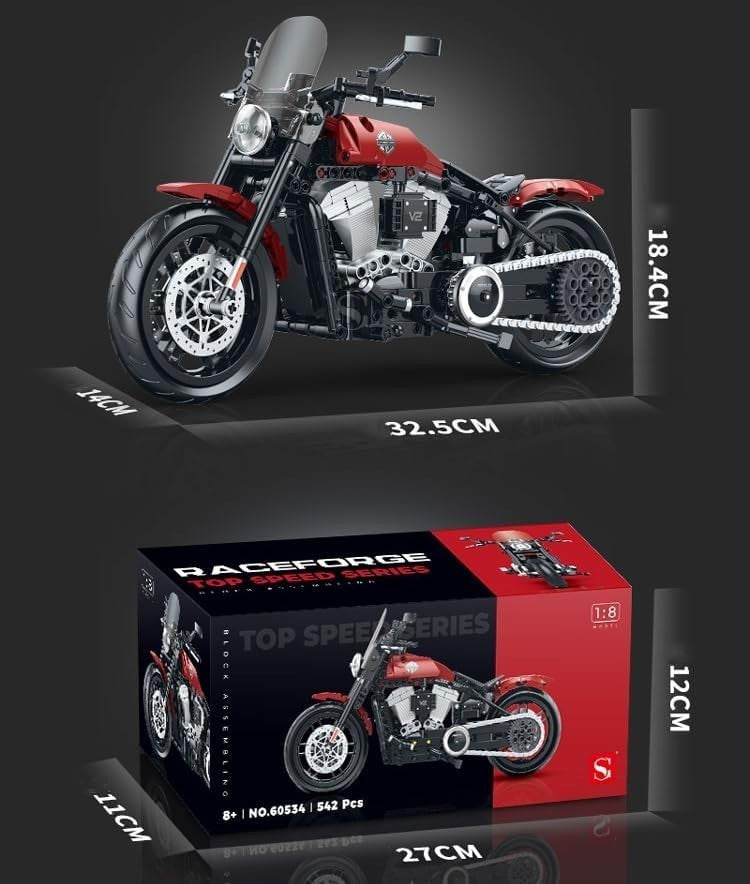 1:8 Scale Motorcycle Building Blocks Toy Kit - 542 PCS, Realistic Model, Educati