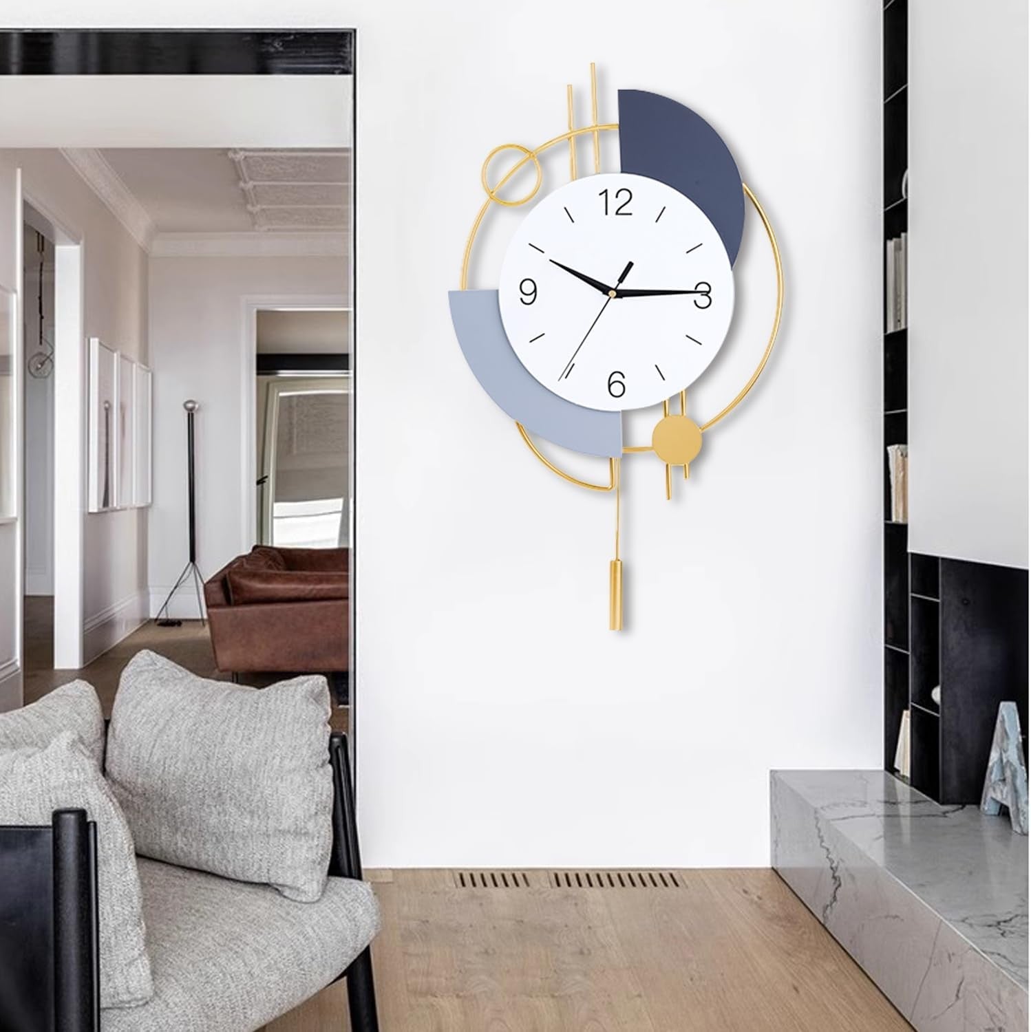 Large Modern Wall Clock Silent Non-Ticking Luxury Decorative Clock 33×54cm