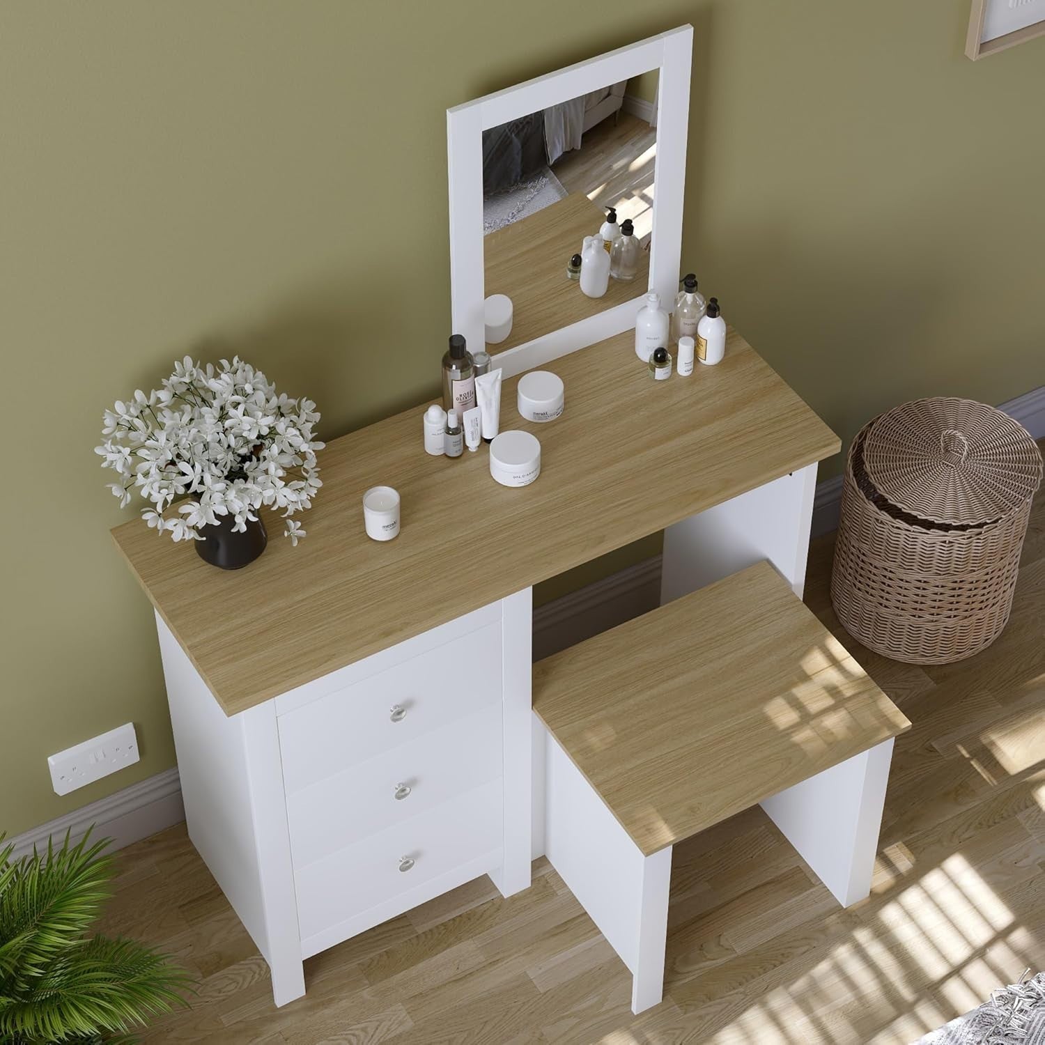 Modern Chest of 3 Drawers Storage Cabinet White & Oak Bedroom Furniture