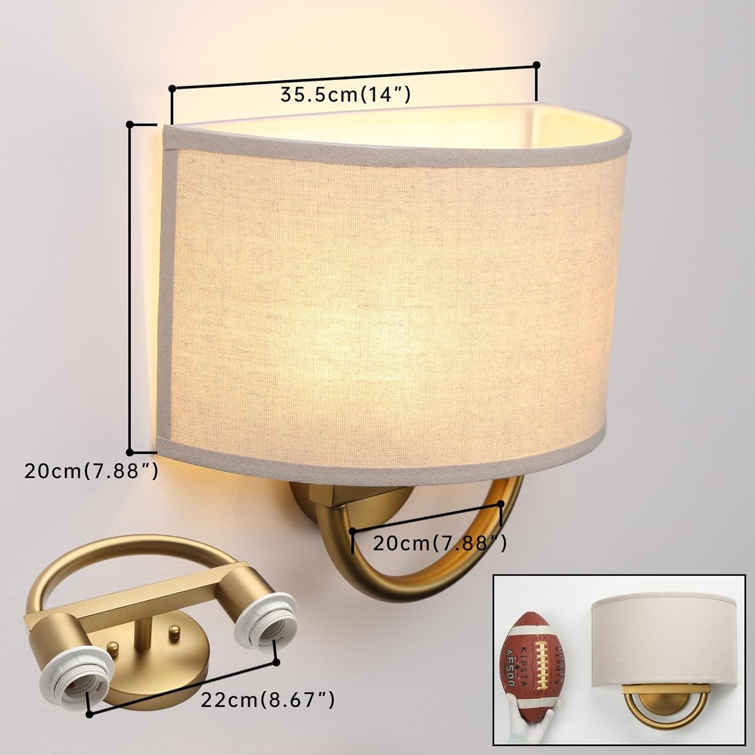 2-Light Wall Sconce Lamps with Linen Shade | Antique Brass | Easy Install