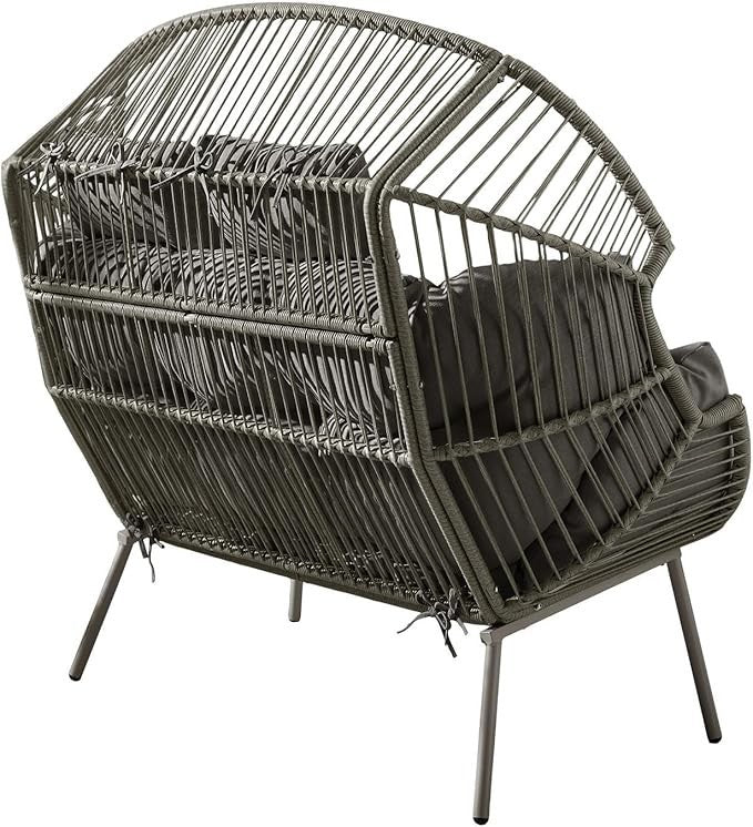 Grey Rattan Double Egg Chair 2 Seater Indoor Outdoor Patio Snug Seat w/ Cushions