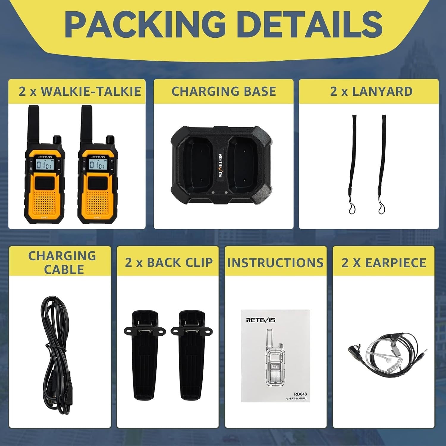 Waterproof Heavy Duty Walkie Talkies IP67 VOX Dual PTT 2 Pack