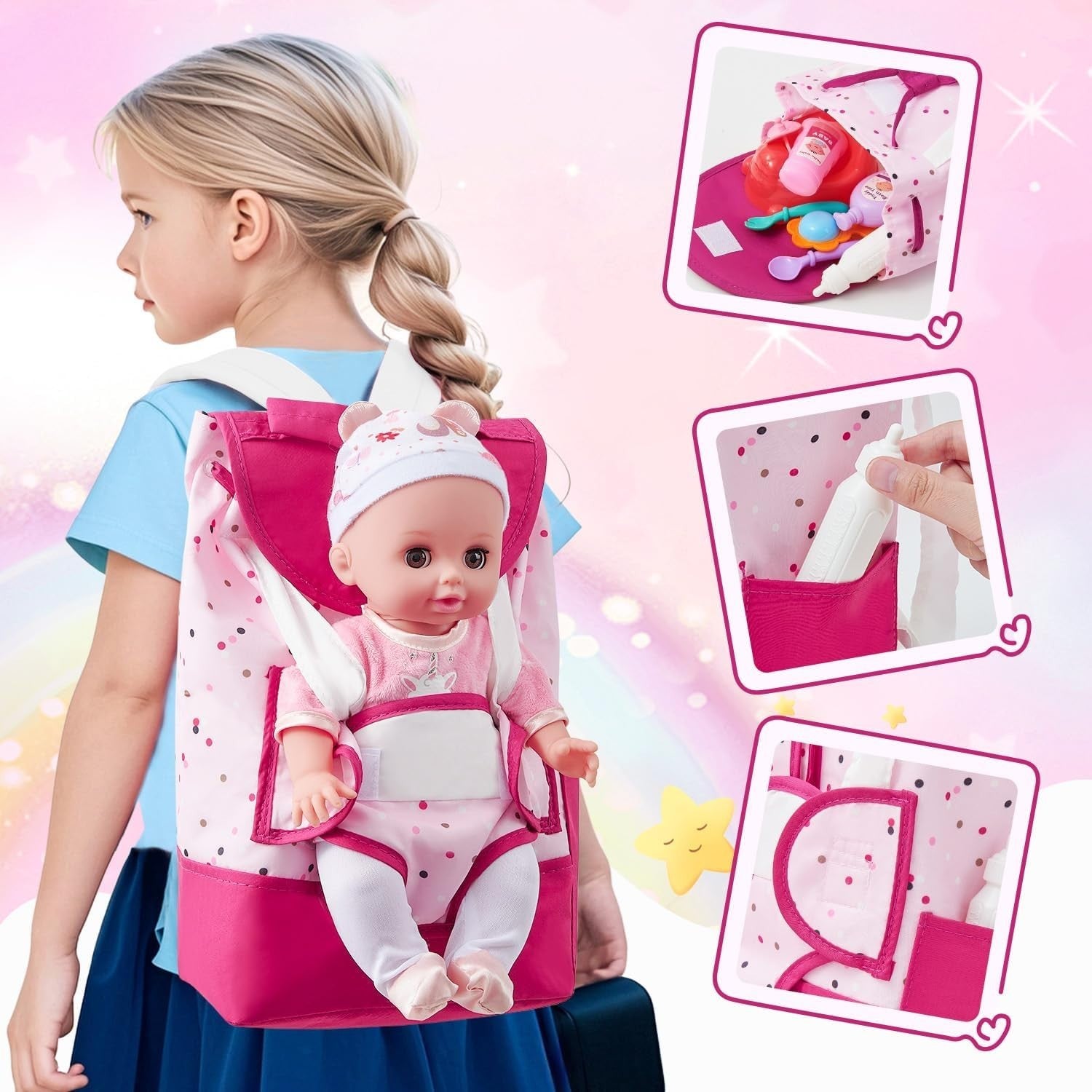 36cm Baby Doll Playset w Backpack Changing Bag Bath Feeding Toys