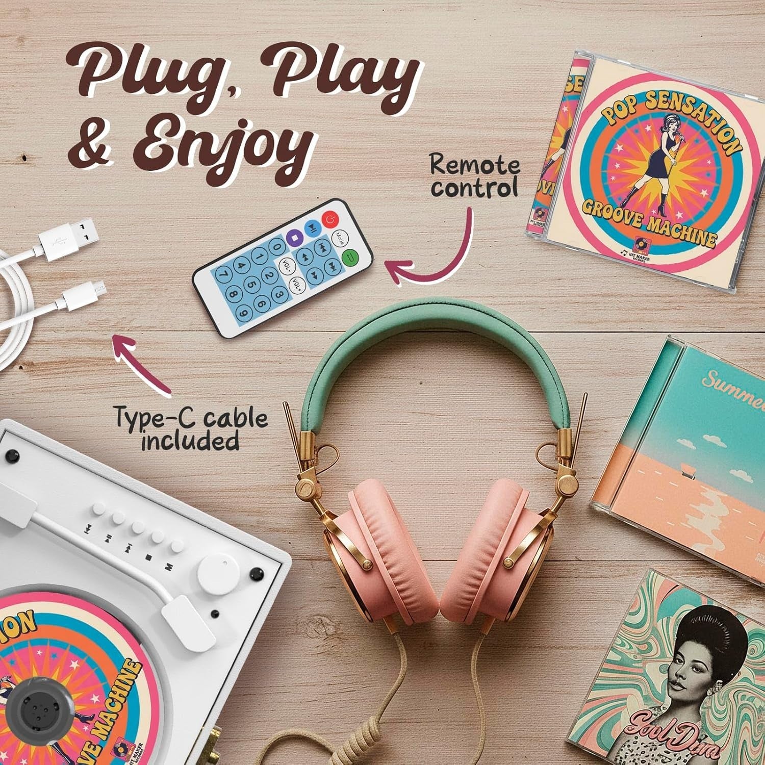 Retro Bluetooth CD Player Rechargeable Speakers USB AUX Mini Record Style