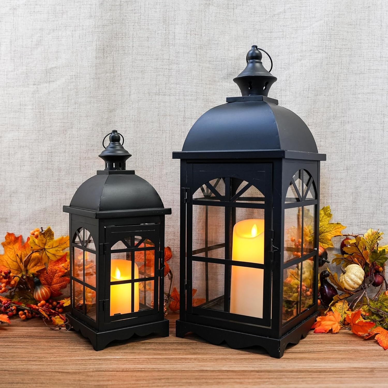 Set of 2 Black Vintage Hanging Candle Lanterns 51.5 cm