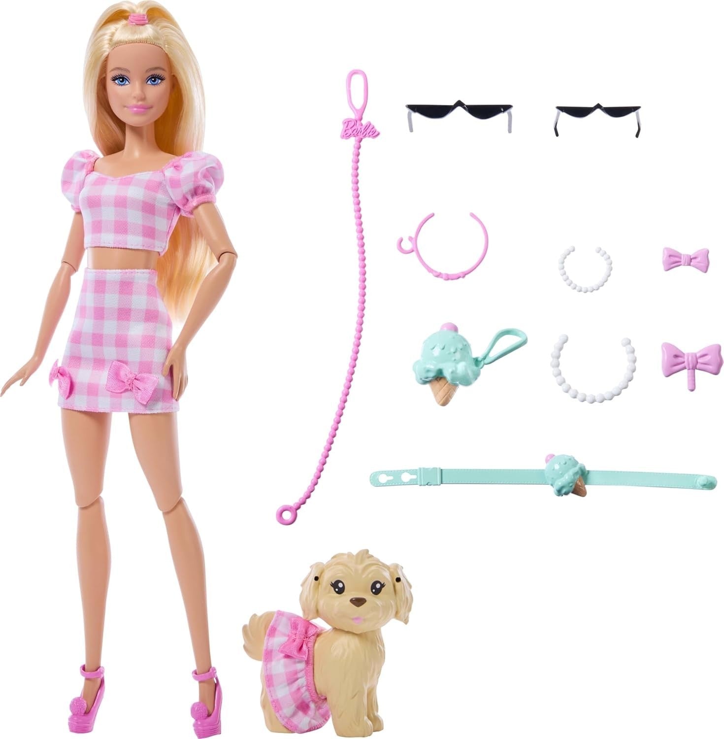 Fashion Doll with Puppy Matching Outfits Sunglasses Necklace Pet Set