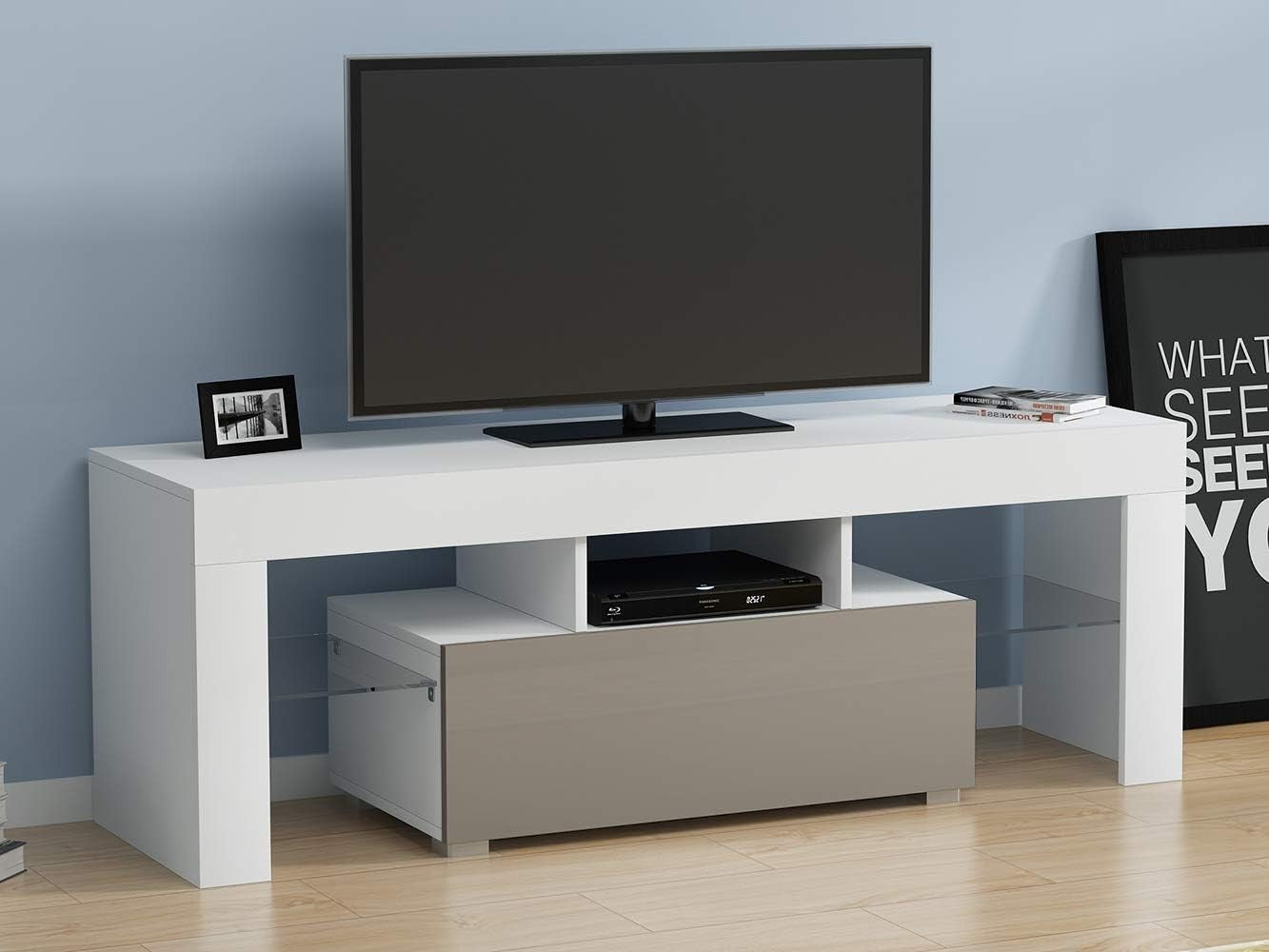 51" LED TV Stand Cabinet Glass Shelves Storage Drawer for 32-55" TVs