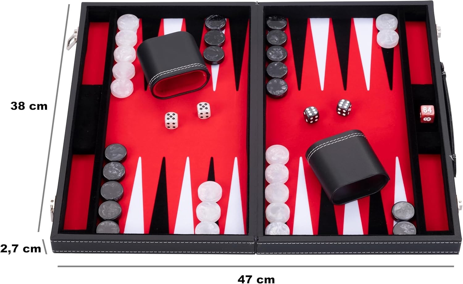 Luxury Backgammon Set 15in Faux Leather Case Travel Board Game