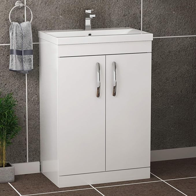 500mm White Bathroom Vanity Unit with Basin Sink 2 Door Floor Standing Storage