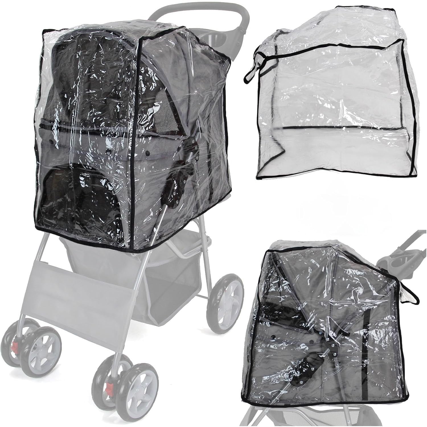 Pet Travel Stroller Dog Cat Pushchair Foldable Swivel Wheels 15kg Rain Cover