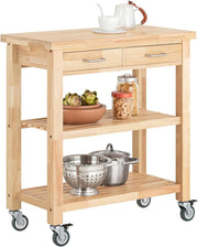 80x40x90cm Rubberwood Kitchen Trolley 2 Drawers