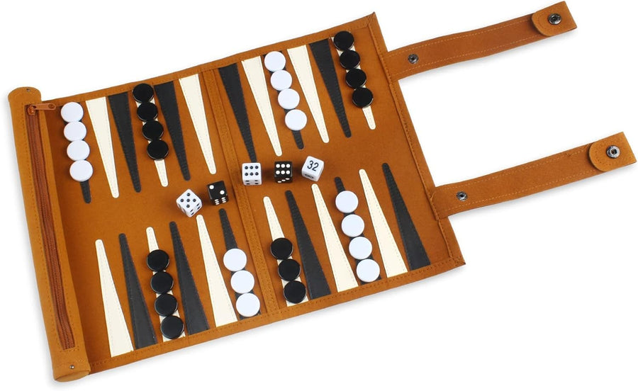 Travel Backgammon Rollable Board Set Portable Microfiber 2 Player Game