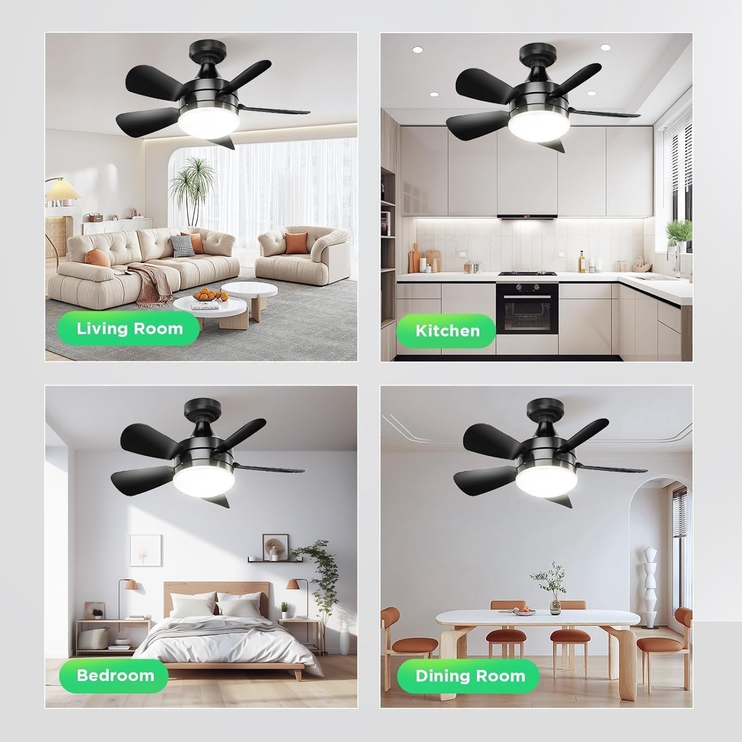 BOBOPAI Small Ceiling Fan with Light, 3 Retractable Blades, Dimmable LED