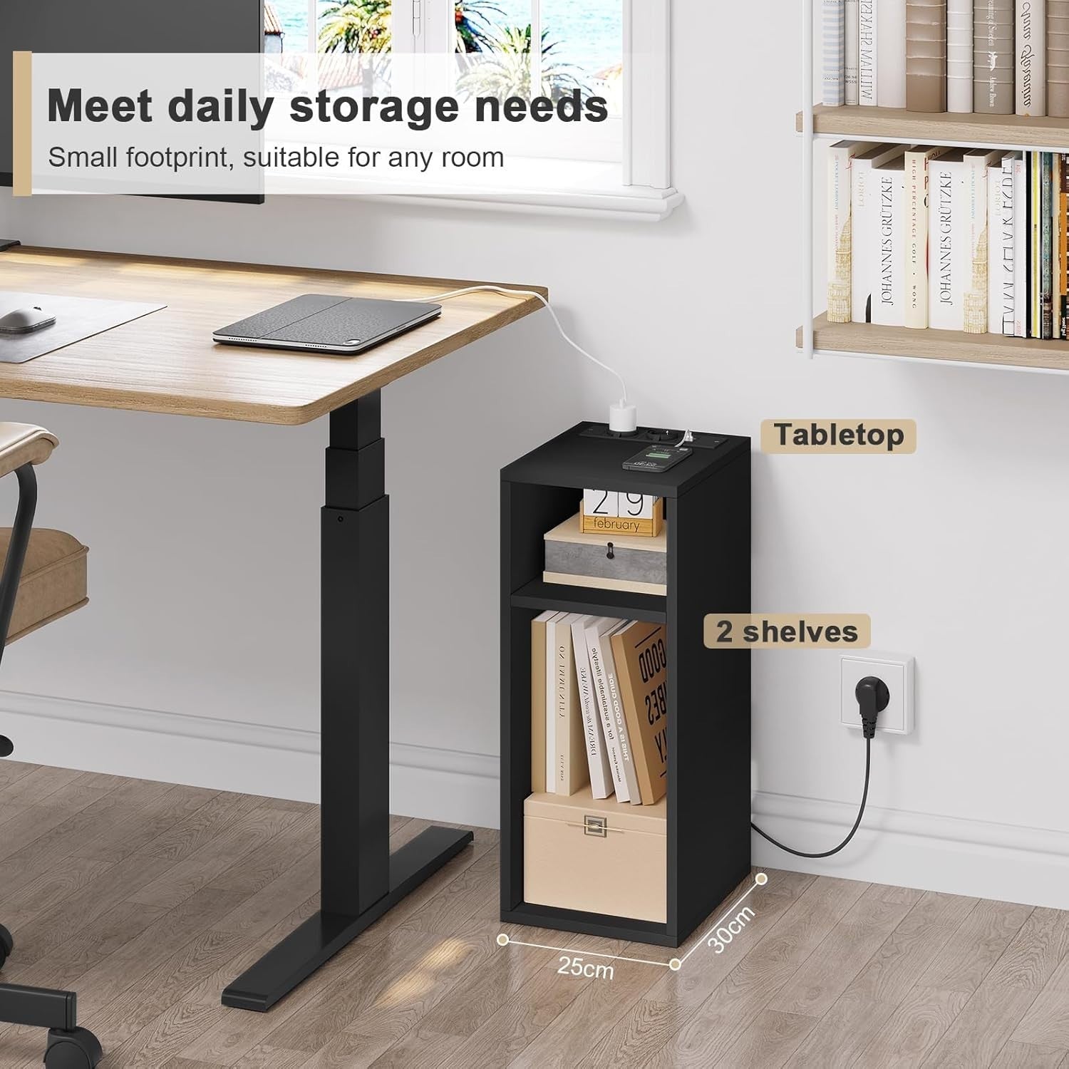 Set of 2 Smart Bedside Tables with USB Ports & Power Sockets – Black